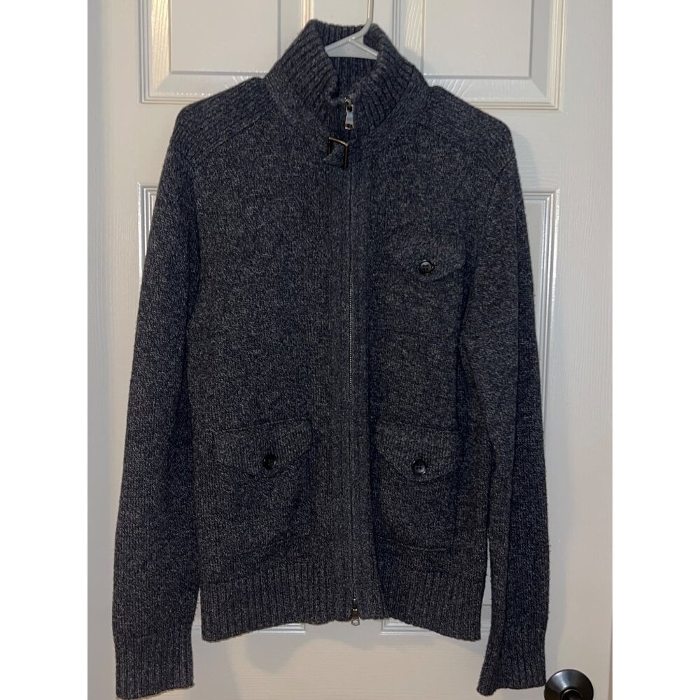 Banana Republic Men’s Wool Blend Full Zip Sweater Jacket Navy Gray Marled M